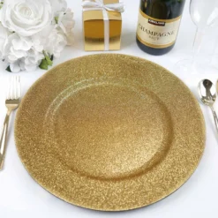 6 Pack Glitter Acrylic Plastic Round Charger Plates 13" -Home Decor Promotional Store CHRG 1309 GOLD 01