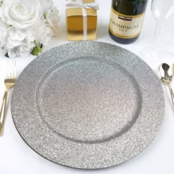 6 Pack Glitter Acrylic Plastic Round Charger Plates 13" -Home Decor Promotional Store CHRG 1309 SILV 01