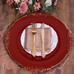 6 Pack Embossed Baroque Round Charger Plates With Antique Design Rim 13" -Home Decor Promotional Store CHRG 1310 BURG D07