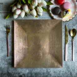 6 Pack Metallic Square Rim Acrylic Charger Plates, Modern/Glam Table Decor 12"