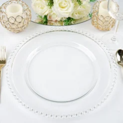 8 Pack Beaded Round Glass Charger Plates, Tabletop Decor 12" 23 8 Pack Beaded Round Glass Charger Plates, Tabletop Decor 12" -Home Decor Promotional Store CHRG 4239 CLR 01