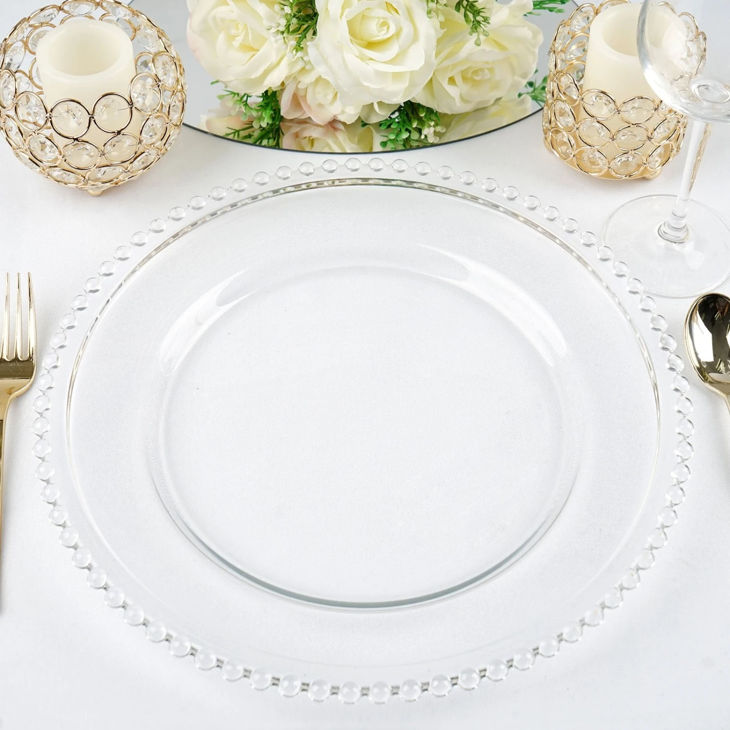 8 Pack Beaded Round Glass Charger Plates, Tabletop Decor 12" 8 8 Pack Beaded Round Glass Charger Plates, Tabletop Decor 12" - Image 8