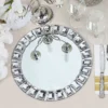 2 Pack Silver Jeweled Rim Premium Glass Mirror Charger Plates 13"