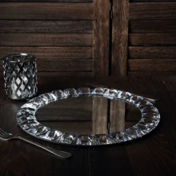 2 Pack Silver Jeweled Rim Premium Glass Mirror Charger Plates 13" 27 2 Pack Silver Jeweled Rim Premium Glass Mirror Charger Plates 13" -Home Decor Promotional Store CHRG GLAS0001 SILV D09