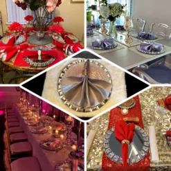 2 Pack Silver Jeweled Rim Premium Glass Mirror Charger Plates 13" 17 2 Pack Silver Jeweled Rim Premium Glass Mirror Charger Plates 13" -Home Decor Promotional Store CHRG GLAS0001 SILV EBC2