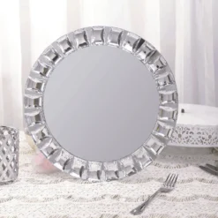 2 Pack Silver Jeweled Rim Premium Glass Mirror Charger Plates 13" 22 2 Pack Silver Jeweled Rim Premium Glass Mirror Charger Plates 13" -Home Decor Promotional Store CHRG GLAS0001 SILV 02