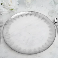 8 Pack Round Glass Charger Plates With Metallic Spray Rim 13" 26 8 Pack Round Glass Charger Plates With Metallic Spray Rim 13" -Home Decor Promotional Store CHRG GLAS0003 SILV D01