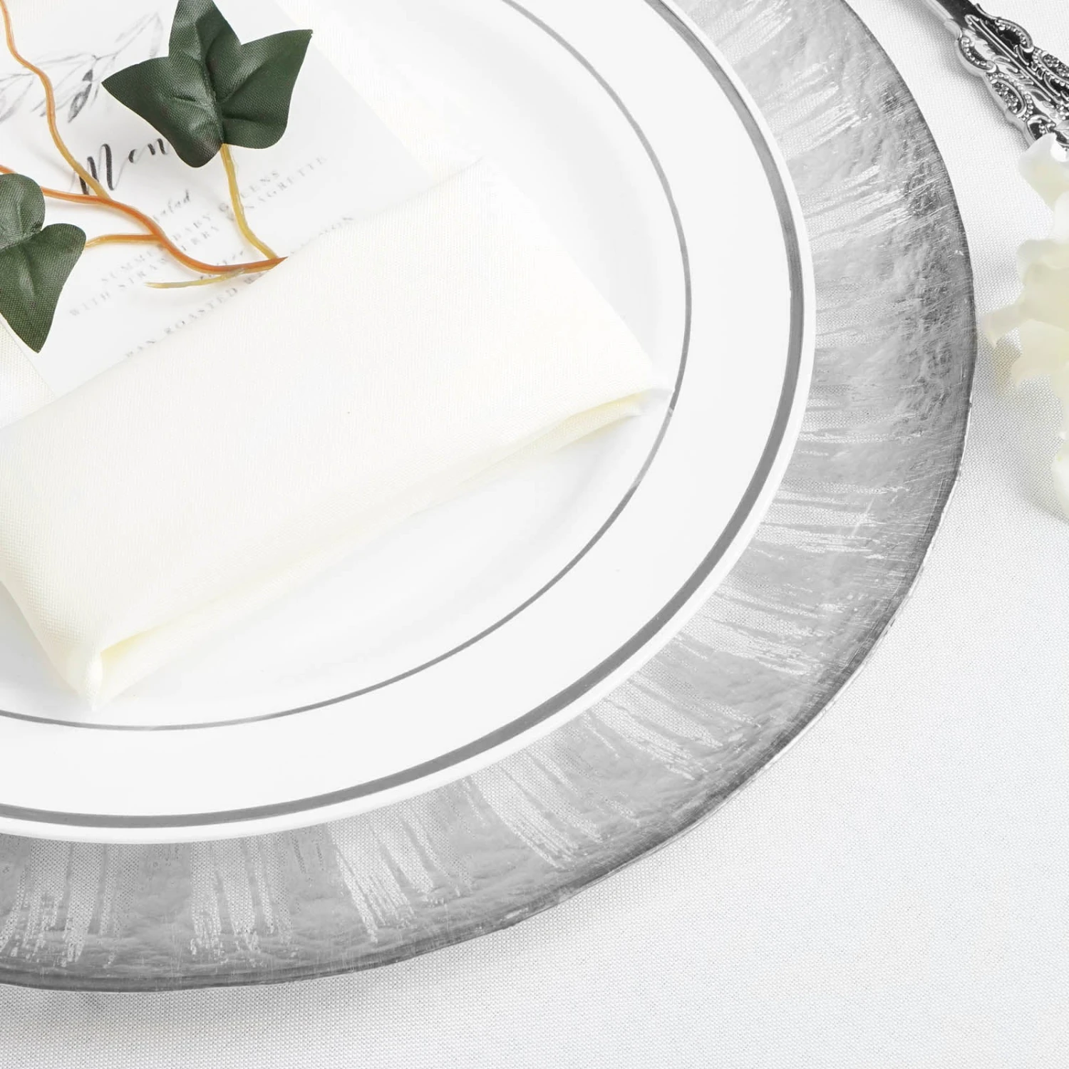 8 Pack Round Glass Charger Plates With Metallic Spray Rim 13" 14 8 Pack Round Glass Charger Plates With Metallic Spray Rim 13" - Image 14