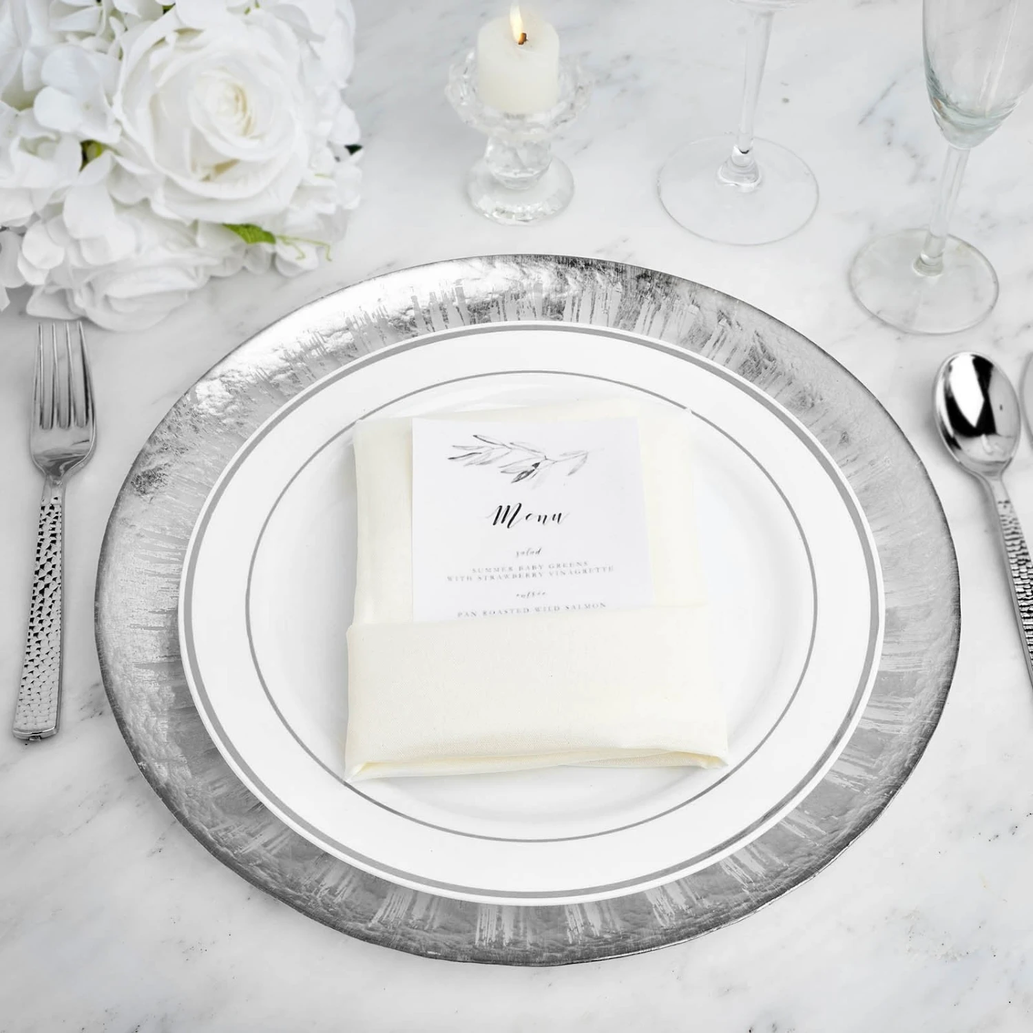 8 Pack Round Glass Charger Plates With Metallic Spray Rim 13" 4 8 Pack Round Glass Charger Plates With Metallic Spray Rim 13" - Image 4