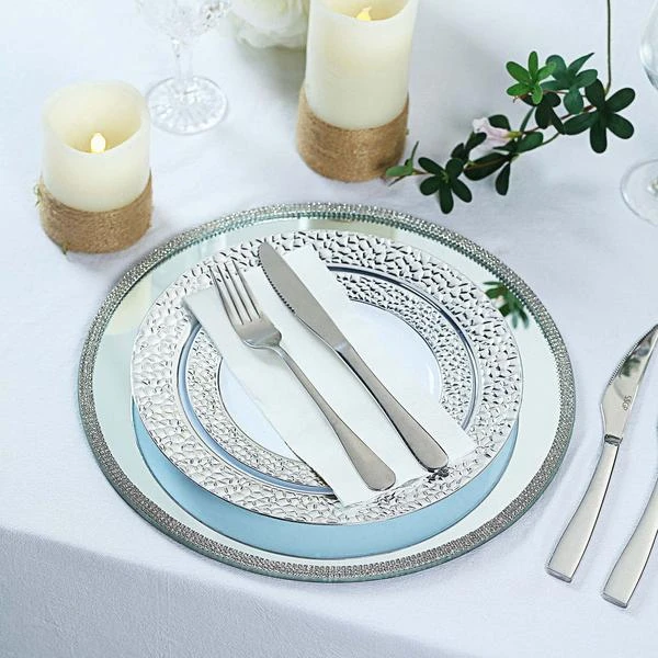 2 Pack Mirror Glass Charger Plates With Rhinestone Rim 13" Round 14 2 Pack Mirror Glass Charger Plates With Rhinestone Rim 13" Round - Image 14