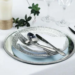 2 Pack Mirror Glass Charger Plates With Rhinestone Rim 13" Round 26 2 Pack Mirror Glass Charger Plates With Rhinestone Rim 13" Round -Home Decor Promotional Store CHRG GLAS0004 SILV D02