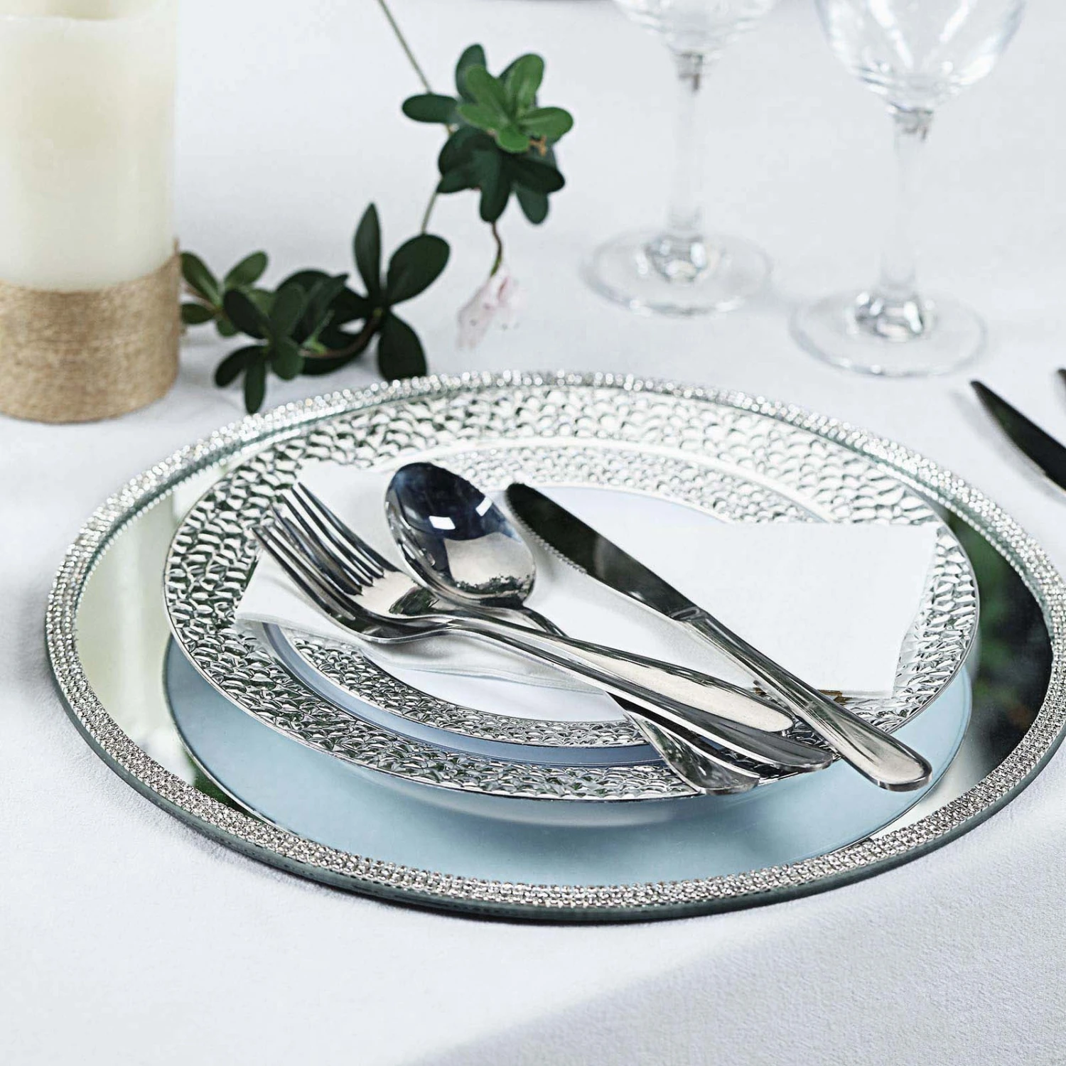 2 Pack Mirror Glass Charger Plates With Rhinestone Rim 13" Round 12 2 Pack Mirror Glass Charger Plates With Rhinestone Rim 13" Round - Image 12