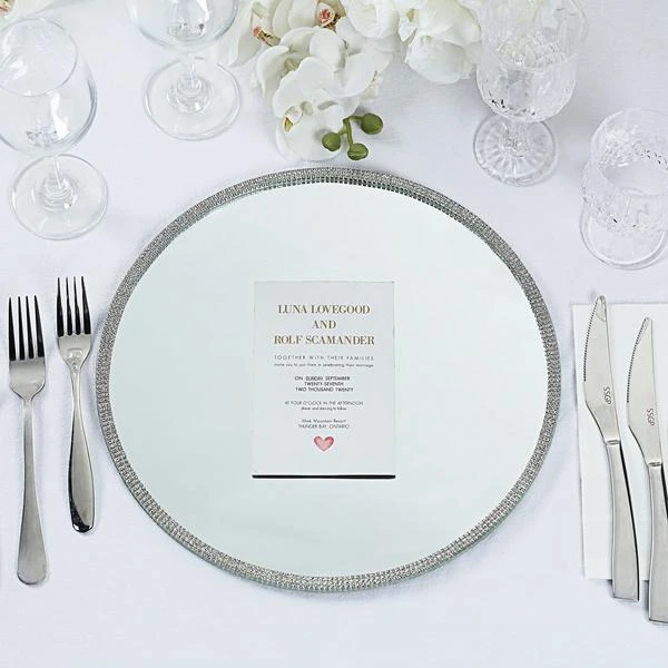 2 Pack Mirror Glass Charger Plates With Rhinestone Rim 13" Round 13 2 Pack Mirror Glass Charger Plates With Rhinestone Rim 13" Round - Image 13