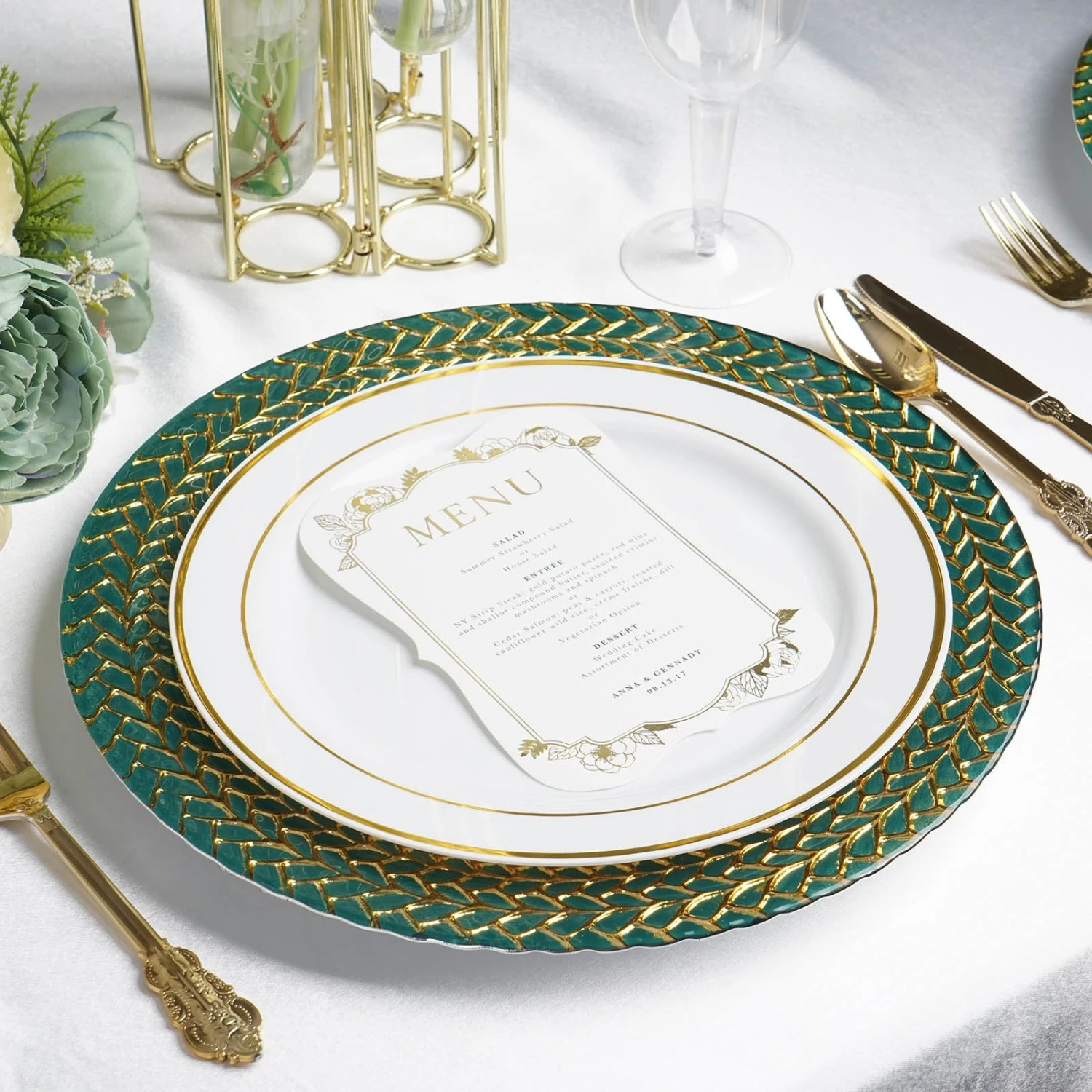 8 Pack Luxurious Braided Rim Glass Charger Plates, Clear Round Charger Plates 13" 15 8 Pack Luxurious Braided Rim Glass Charger Plates, Clear Round Charger Plates 13" - Image 15