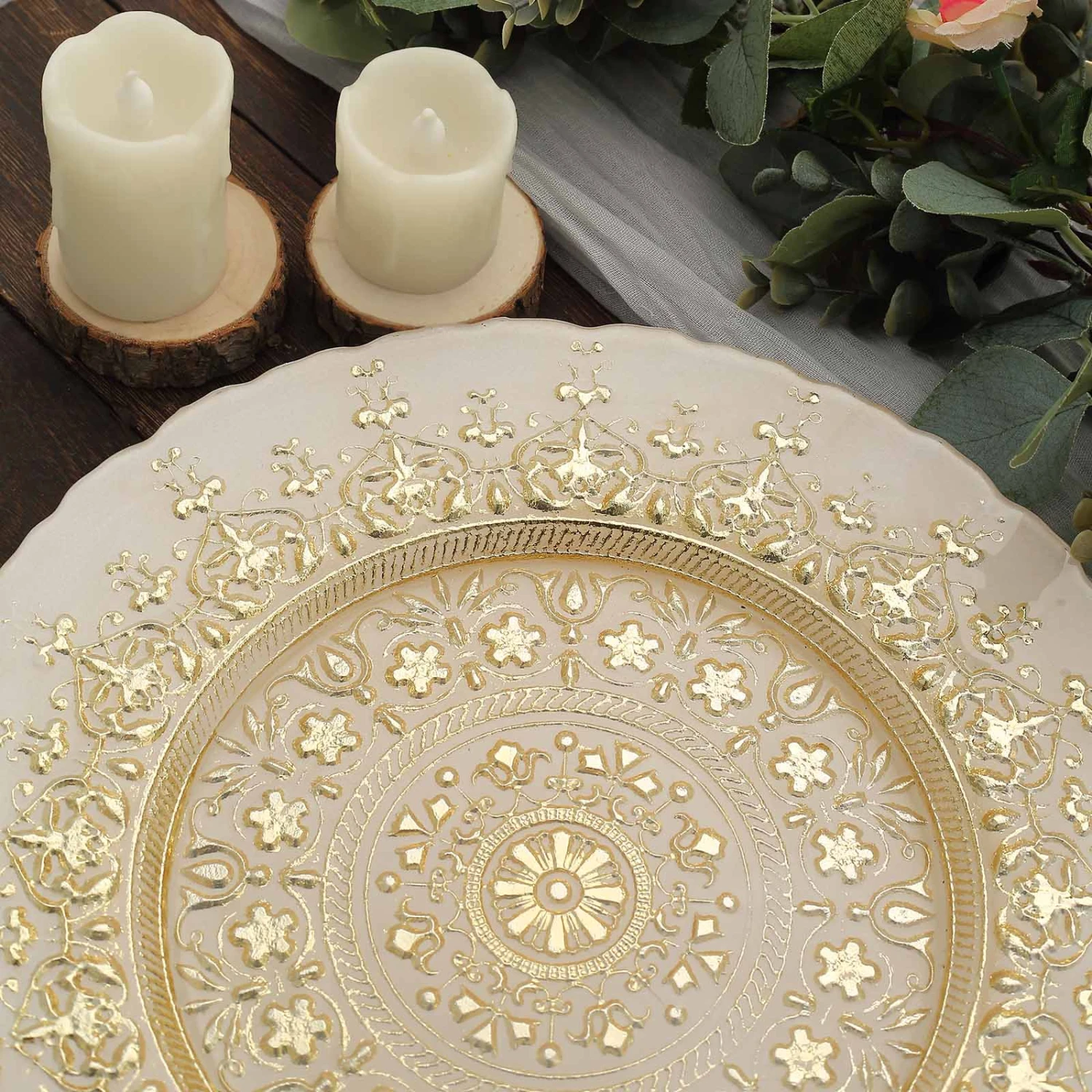 8 Pack Gold Monaco Style Glass Table Serving Plates, Ornate Design Dinner Charger Trays 13" 9 8 Pack Gold Monaco Style Glass Table Serving Plates, Ornate Design Dinner Charger Trays 13" - Image 9