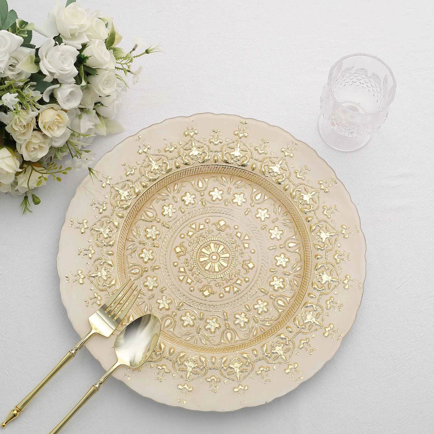 8 Pack Gold Monaco Style Glass Table Serving Plates, Ornate Design Dinner Charger Trays 13" 11 8 Pack Gold Monaco Style Glass Table Serving Plates, Ornate Design Dinner Charger Trays 13" - Image 11