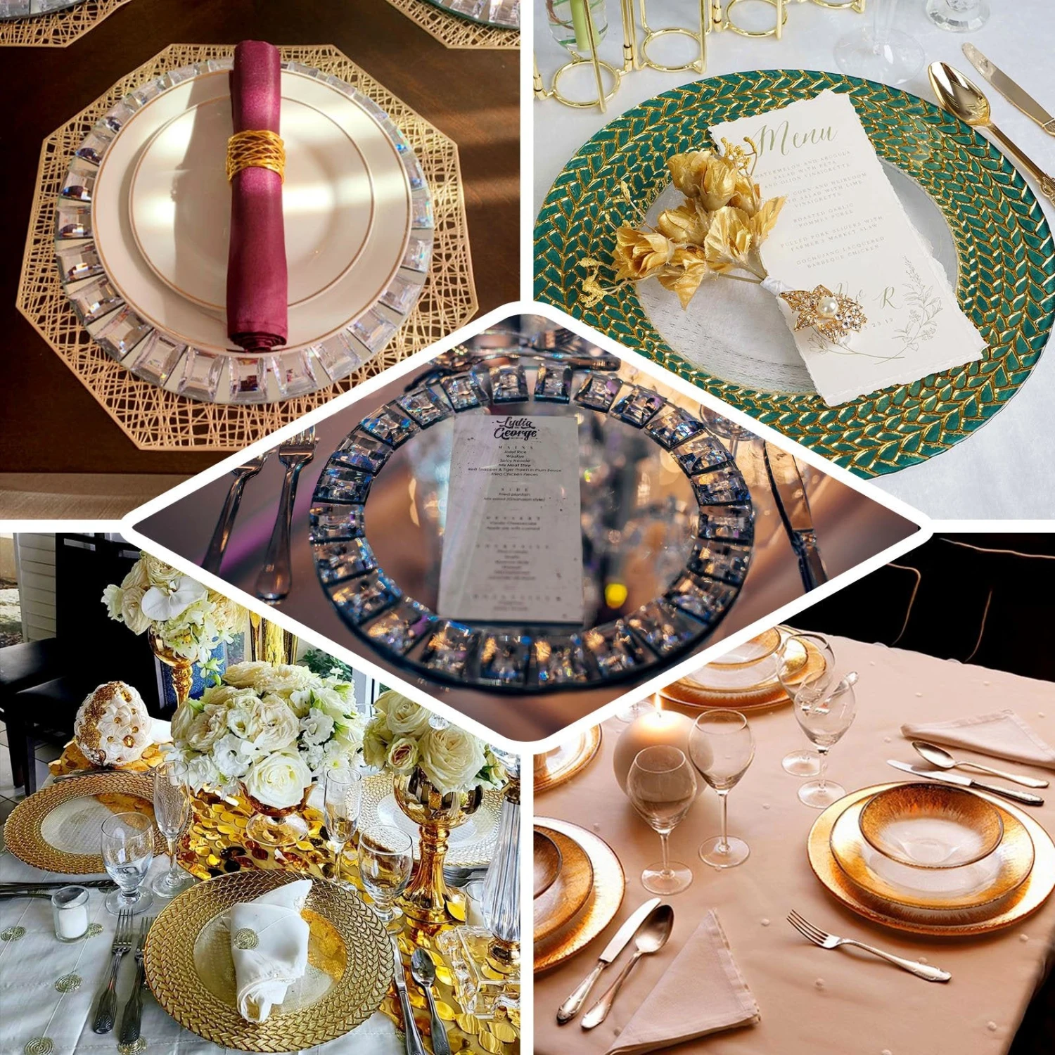 2 Pack Mirror Glass Charger Plates With Rhinestone Rim 13" Round 3 2 Pack Mirror Glass Charger Plates With Rhinestone Rim 13" Round - Image 3