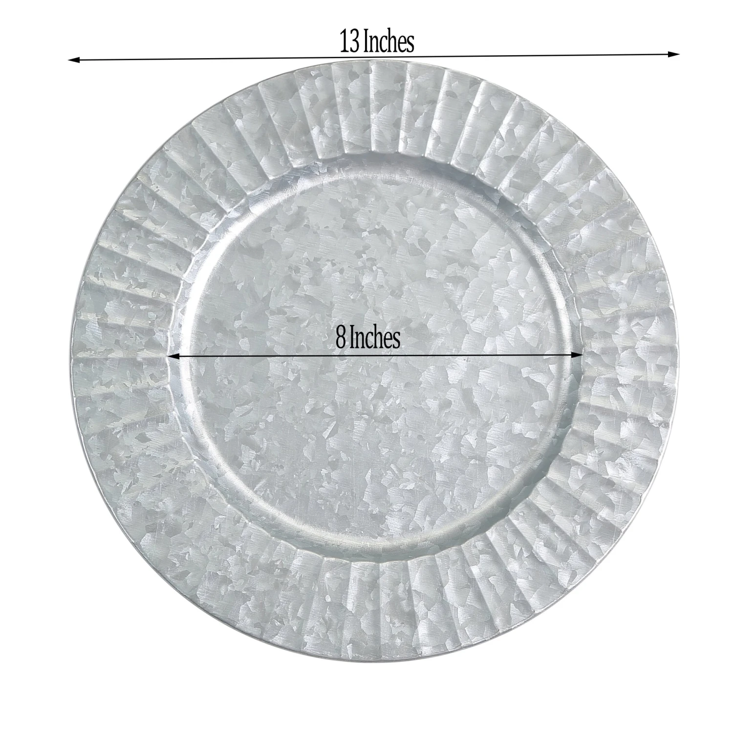 4 Pack Silver Galvanized Metal Charger Plates With Ruffled Rim 13" 12 4 Pack Silver Galvanized Metal Charger Plates With Ruffled Rim 13" - Image 12