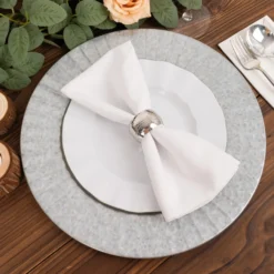 4 Pack Silver Galvanized Metal Charger Plates With Ruffled Rim 13" 15 4 Pack Silver Galvanized Metal Charger Plates With Ruffled Rim 13" -Home Decor Promotional Store CHRG MET0001 SILV D01