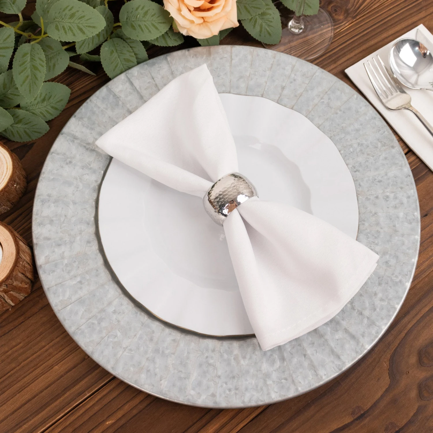 4 Pack Silver Galvanized Metal Charger Plates With Ruffled Rim 13" 4 4 Pack Silver Galvanized Metal Charger Plates With Ruffled Rim 13" - Image 4