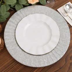 4 Pack Silver Galvanized Metal Charger Plates With Ruffled Rim 13" 21 4 Pack Silver Galvanized Metal Charger Plates With Ruffled Rim 13" -Home Decor Promotional Store CHRG MET0001 SILV D05