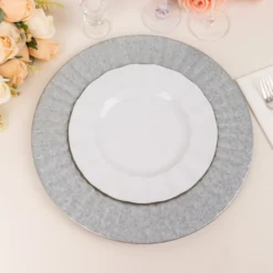 4 Pack Silver Galvanized Metal Charger Plates With Ruffled Rim 13" 18 4 Pack Silver Galvanized Metal Charger Plates With Ruffled Rim 13" -Home Decor Promotional Store CHRG MET0001 SILV 2