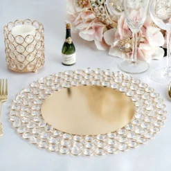 Wired Metal Acrylic Crystal Beaded Charger Plate 14" -Home Decor Promotional Store CHRG MET0002 14 GOLD D03.progressive aedc6cdc 0ca7 4116 97d0 c2ea5a2f4f31