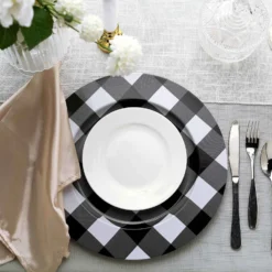 4 Pack Buffalo Plaid Metal Charger Plates, Checkered Picnic Dinner Charger Plates 13" 20 4 Pack Buffalo Plaid Metal Charger Plates, Checkered Picnic Dinner Charger Plates 13" -Home Decor Promotional Store CHRG MET0003 BLK D05.progressive 528ddfce 9142 4665 ba85 bbc006314a60