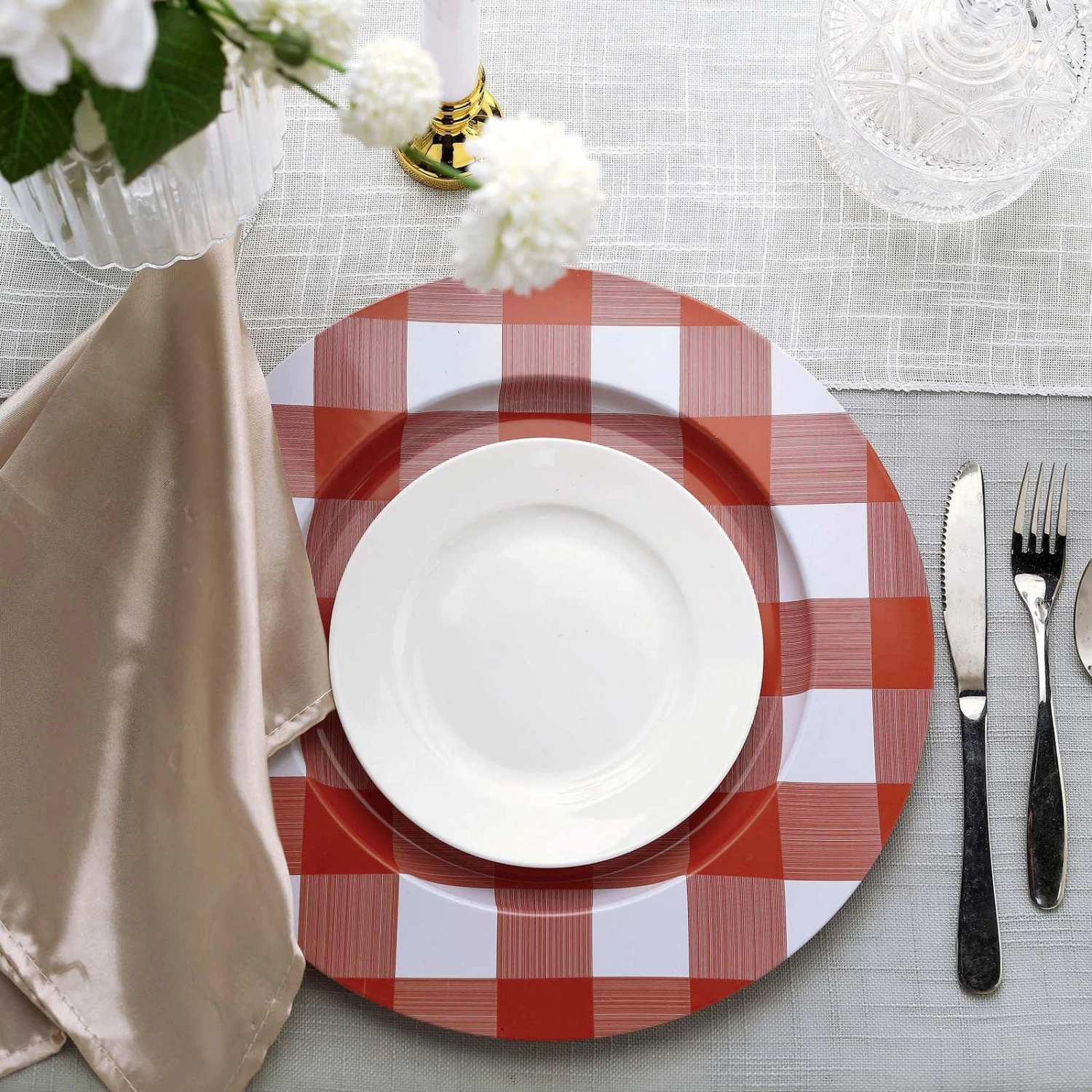 4 Pack Buffalo Plaid Metal Charger Plates, Checkered Picnic Dinner Charger Plates 13" 12 4 Pack Buffalo Plaid Metal Charger Plates, Checkered Picnic Dinner Charger Plates 13" - Image 12