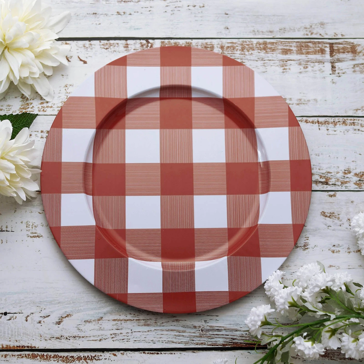 4 Pack Buffalo Plaid Metal Charger Plates, Checkered Picnic Dinner Charger Plates 13" 10 4 Pack Buffalo Plaid Metal Charger Plates, Checkered Picnic Dinner Charger Plates 13" - Image 10