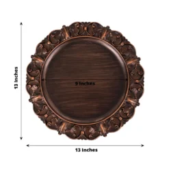 6 Pack Dark Brown Aristocrat Style Acrylic Charger Plates With Ornate Embossed Rim, 13" Round Retro Baroque Plastic Serving Plates -Home Decor Promotional Store CHRG PLST0003W BRN 98
