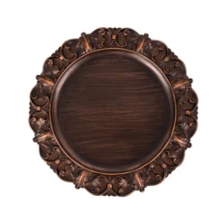 6 Pack Dark Brown Aristocrat Style Acrylic Charger Plates With Ornate Embossed Rim, 13" Round Retro Baroque Plastic Serving Plates -Home Decor Promotional Store CHRG PLST0003W BRN 99