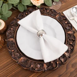 6 Pack Dark Brown Aristocrat Style Acrylic Charger Plates With Ornate Embossed Rim, 13" Round Retro Baroque Plastic Serving Plates -Home Decor Promotional Store CHRG PLST0003W BRN D01