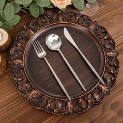 6 Pack Dark Brown Aristocrat Style Acrylic Charger Plates With Ornate Embossed Rim, 13" Round Retro Baroque Plastic Serving Plates -Home Decor Promotional Store CHRG PLST0003W BRN D03