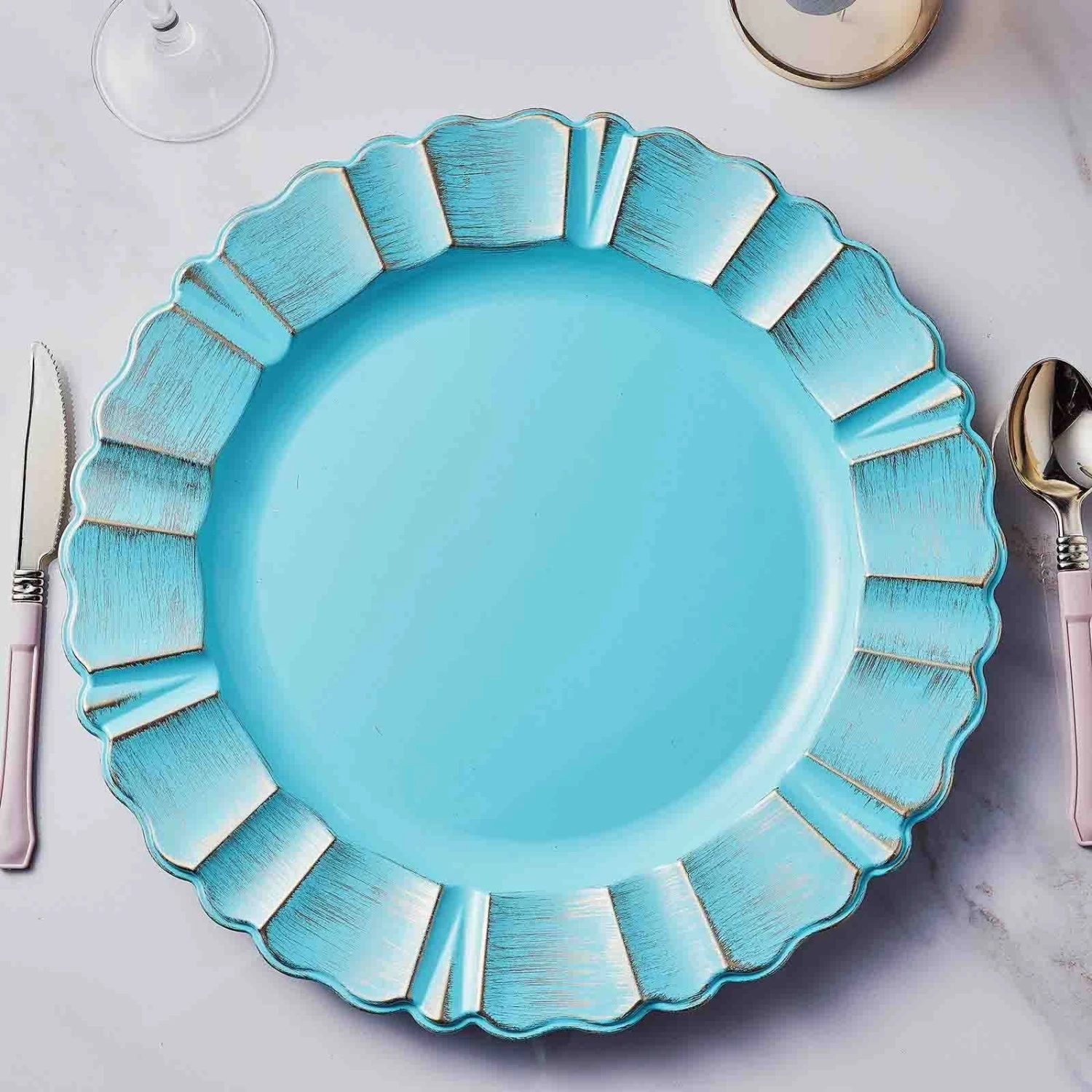 6 Pack Acrylic Plastic Charger Plates With Gold Brushed Wavy Scalloped Rim 13" Round 19 6 Pack Acrylic Plastic Charger Plates With Gold Brushed Wavy Scalloped Rim 13" Round - Image 19