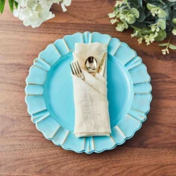 6 Pack Acrylic Plastic Charger Plates With Gold Brushed Wavy Scalloped Rim 13" Round 39 6 Pack Acrylic Plastic Charger Plates With Gold Brushed Wavy Scalloped Rim 13" Round -Home Decor Promotional Store CHRG PLST0004 BLUE 02