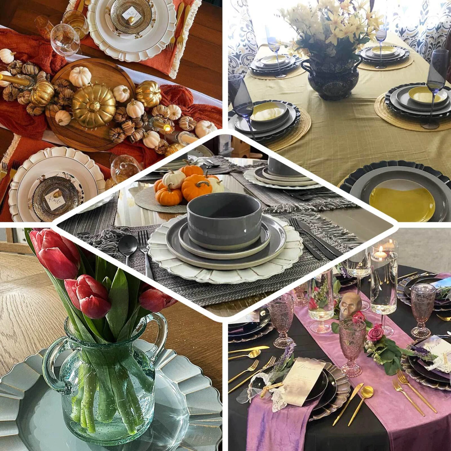 6 Pack Acrylic Plastic Charger Plates With Gold Brushed Wavy Scalloped Rim 13" Round 3 6 Pack Acrylic Plastic Charger Plates With Gold Brushed Wavy Scalloped Rim 13" Round - Image 3