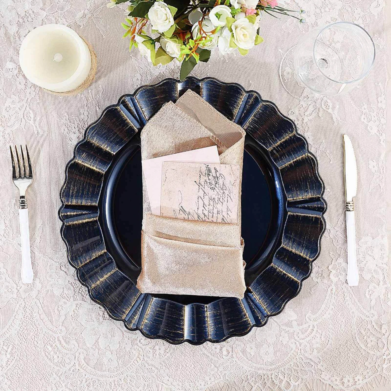 6 Pack Acrylic Plastic Charger Plates With Gold Brushed Wavy Scalloped Rim 13" Round 16 6 Pack Acrylic Plastic Charger Plates With Gold Brushed Wavy Scalloped Rim 13" Round - Image 16