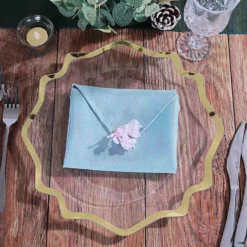 6 Pack Scalloped Edge Clear Acrylic Plastic Charger Plates, Round Dinner Charger Plates 13" -Home Decor Promotional Store CHRG PLST0005 GOLD D02