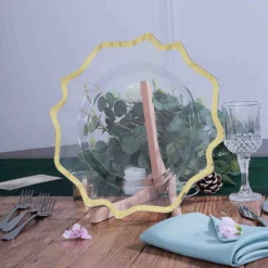 6 Pack Scalloped Edge Clear Acrylic Plastic Charger Plates, Round Dinner Charger Plates 13" -Home Decor Promotional Store CHRG PLST0005 GOLD D04