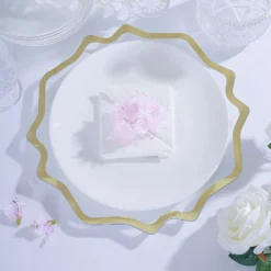 6 Pack Scalloped Edge Clear Acrylic Plastic Charger Plates, Round Dinner Charger Plates 13" -Home Decor Promotional Store CHRG PLST0005 GOLD 01