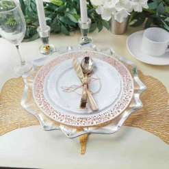 6 Pack Scalloped Edge Clear Acrylic Plastic Charger Plates, Round Dinner Charger Plates 13" -Home Decor Promotional Store CHRG PLST0005 SILV D04