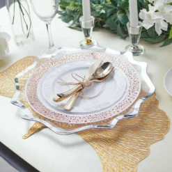 6 Pack Scalloped Edge Clear Acrylic Plastic Charger Plates, Round Dinner Charger Plates 13" -Home Decor Promotional Store CHRG PLST0005 SILV D05