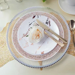 6 Pack Clear Sunray Wavy Rim Acrylic Plastic Charger Plates, Round Dinner Charger Plates 13" -Home Decor Promotional Store CHRG PLST0006 SILV D08