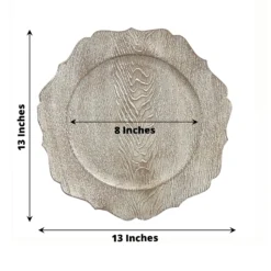 6 Pack Rustic Embossed Wood Grain Acrylic Charger Plates With Scalloped Rim 13" -Home Decor Promotional Store CHRG PLST0008W WHT 98