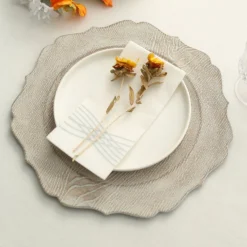 6 Pack Rustic Embossed Wood Grain Acrylic Charger Plates With Scalloped Rim 13" -Home Decor Promotional Store CHRG PLST0008W WHT D03