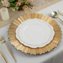6 Pack Sunray Acrylic Plastic Serving Plates, Round Scalloped Rim Disposable Charger Plates 13" -Home Decor Promotional Store CHRG PLST0009 GOLD D01