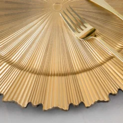 6 Pack Sunray Acrylic Plastic Serving Plates, Round Scalloped Rim Disposable Charger Plates 13" -Home Decor Promotional Store CHRG PLST0009 GOLD D12