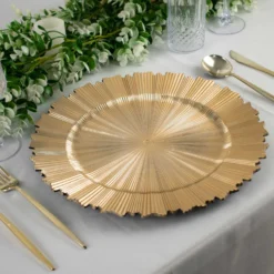 6 Pack Sunray Acrylic Plastic Serving Plates, Round Scalloped Rim Disposable Charger Plates 13" -Home Decor Promotional Store CHRG PLST0009 GOLD 02 1