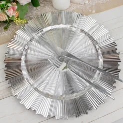6 Pack Sunray Acrylic Plastic Serving Plates, Round Scalloped Rim Disposable Charger Plates 13" -Home Decor Promotional Store CHRG PLST0009 SILV D11